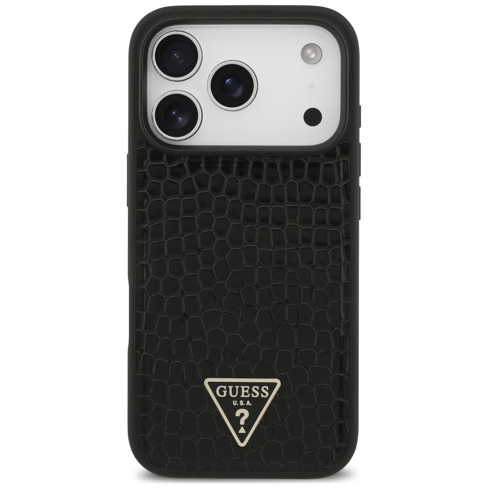Husa MagSafe pentru Apple iPhone 18 Pro Max / 17 Pro Max, Guess, Croco Triangle Logo, Neagra