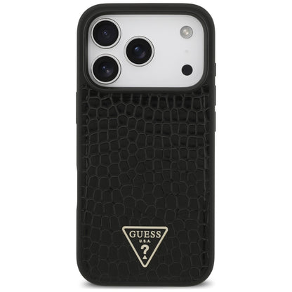 Husa MagSafe pentru Apple iPhone 18 Pro Max / 17 Pro Max, Guess, Croco Triangle Logo, Neagra