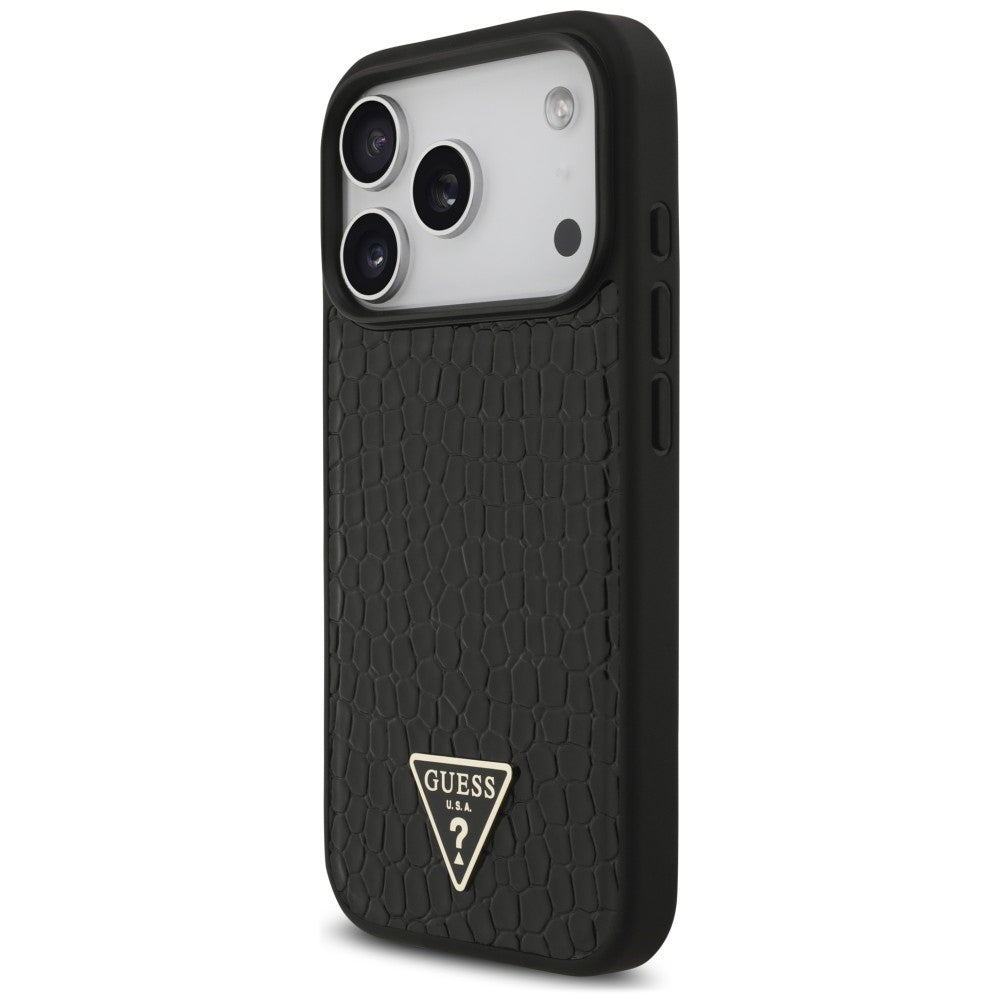 Husa MagSafe pentru Apple iPhone 18 Pro Max / 17 Pro Max, Guess, Croco Triangle Logo, Neagra