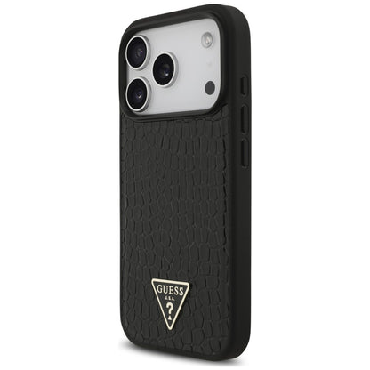 Husa MagSafe pentru Apple iPhone 18 Pro Max / 17 Pro Max, Guess, Croco Triangle Logo, Neagra