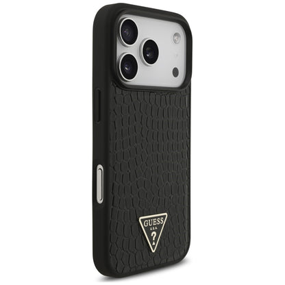 Husa MagSafe pentru Apple iPhone 18 Pro Max / 17 Pro Max, Guess, Croco Triangle Logo, Neagra