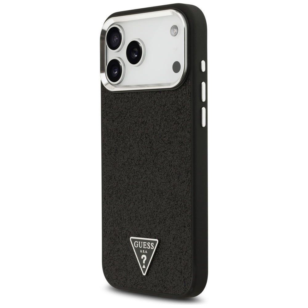 Husa MagSafe pentru Apple iPhone 18 Pro Max / 17 Pro Max, Guess, Glitter Triangle Logo, Neagra