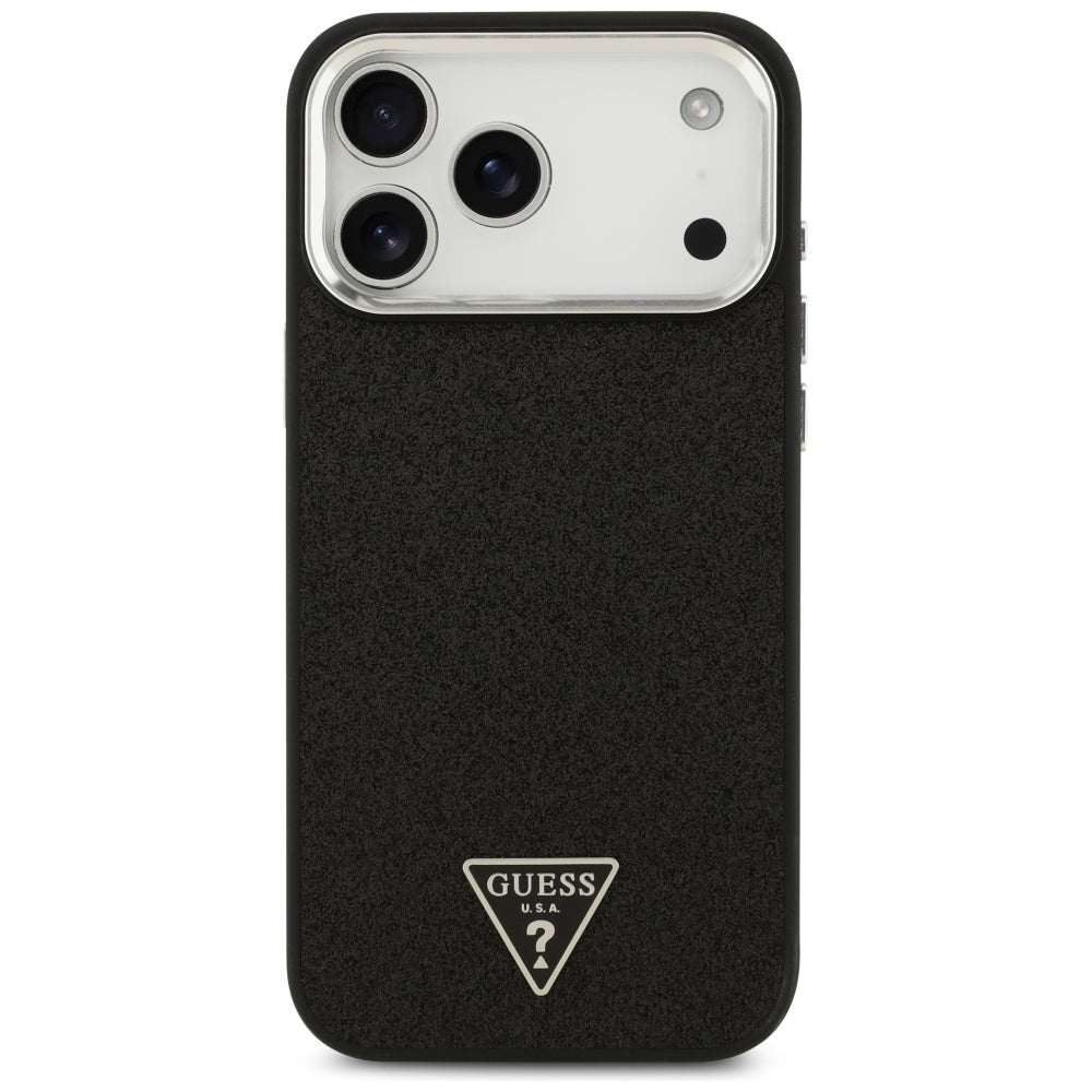 Husa MagSafe pentru Apple iPhone 18 Pro Max / 17 Pro Max, Guess, Glitter Triangle Logo, Neagra