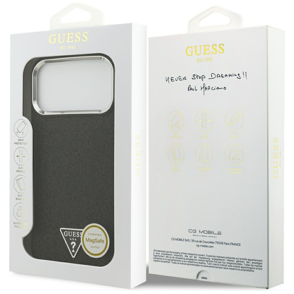 Husa MagSafe pentru Apple iPhone 18 Pro Max / 17 Pro Max, Guess, Glitter Triangle Logo, Neagra