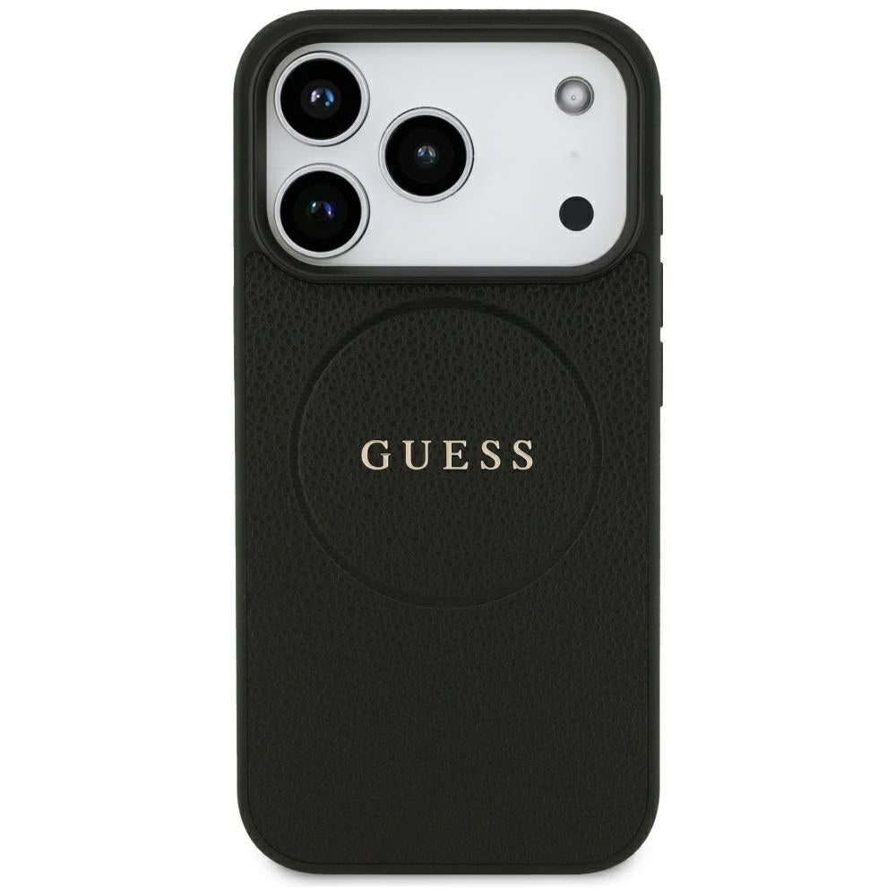 Husa MagSafe pentru Apple iPhone 18 Pro Max / 17 Pro Max, Guess, Grained Gold Ring, Neagra