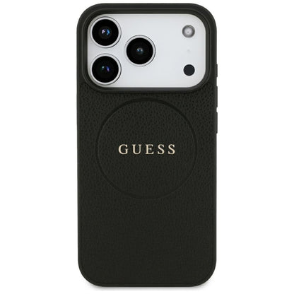 Husa MagSafe pentru Apple iPhone 18 Pro Max / 17 Pro Max, Guess, Grained Gold Ring, Neagra