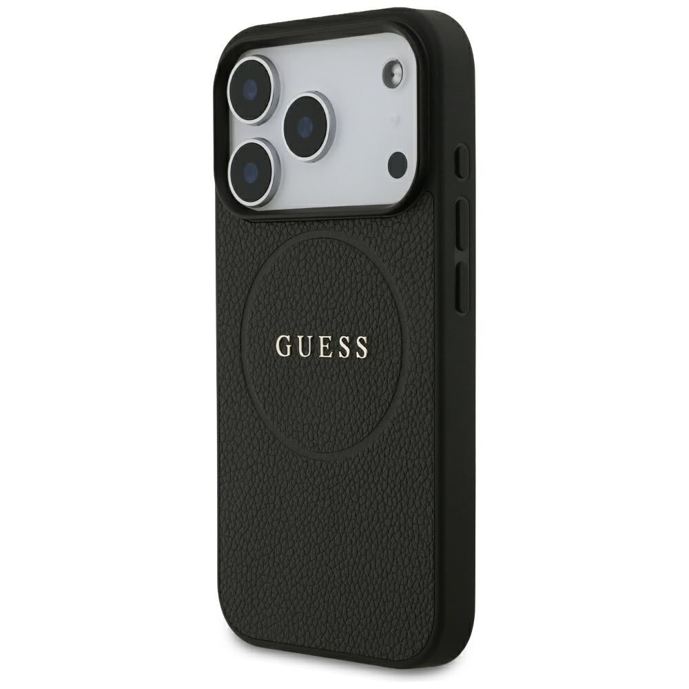 Husa MagSafe pentru Apple iPhone 18 Pro Max / 17 Pro Max, Guess, Grained Gold Ring, Neagra