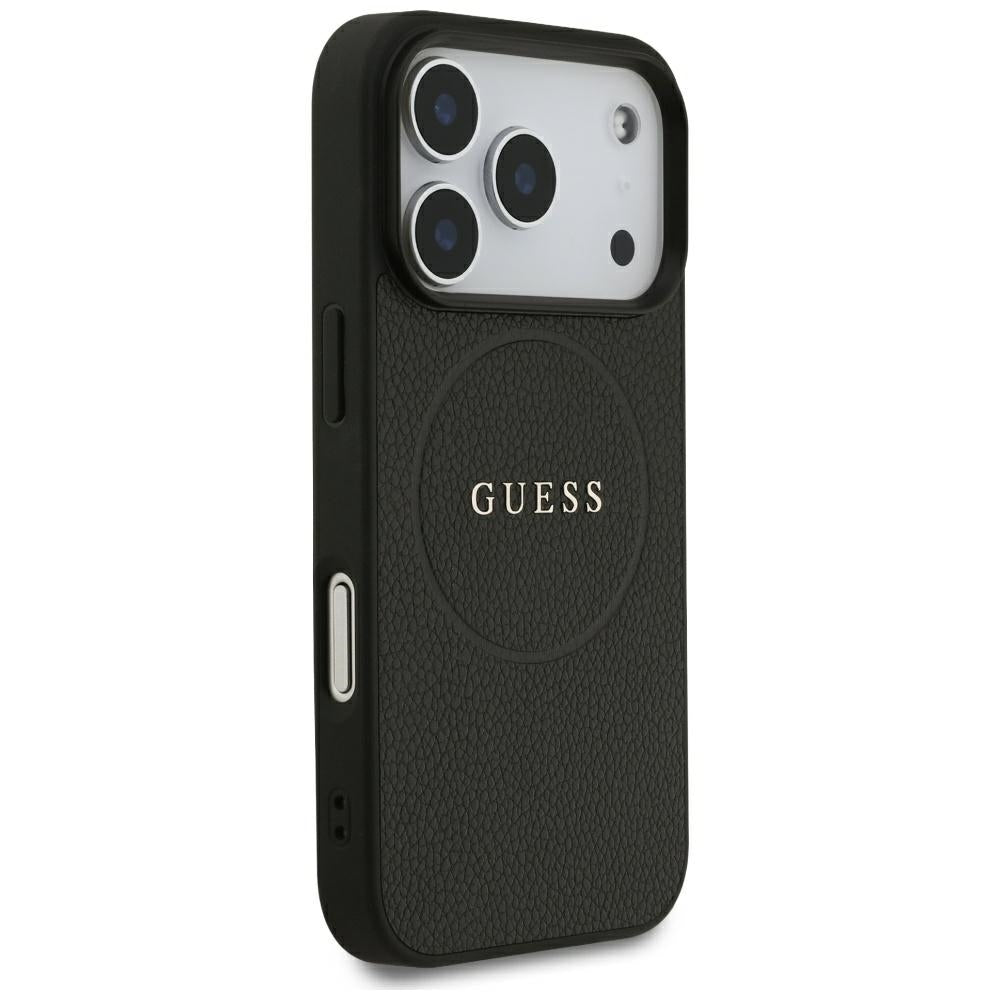 Husa MagSafe pentru Apple iPhone 18 Pro Max / 17 Pro Max, Guess, Grained Gold Ring, Neagra