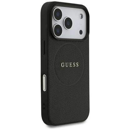 Husa MagSafe pentru Apple iPhone 18 Pro Max / 17 Pro Max, Guess, Grained Gold Ring, Neagra
