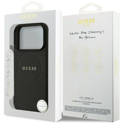 Husa MagSafe pentru Apple iPhone 18 Pro Max / 17 Pro Max, Guess, Grained Gold Ring, Neagra