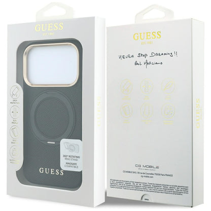 Husa MagSafe pentru Apple iPhone 18 Pro Max / 17 Pro Max, Guess, Grained Ring Stand 360 Classic, Neagra