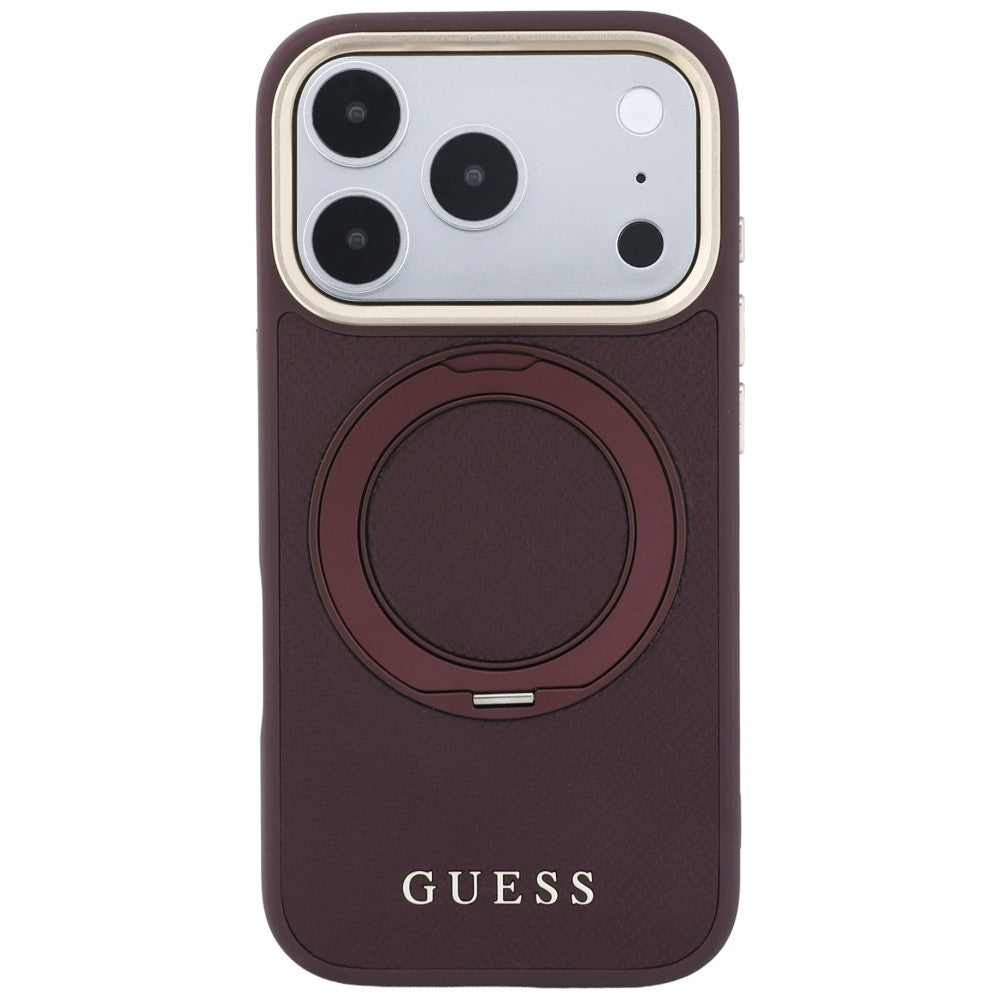 Husa MagSafe pentru Apple iPhone 18 Pro Max / 17 Pro Max, Guess, Grained Ring Stand 360 Classic, Visinie