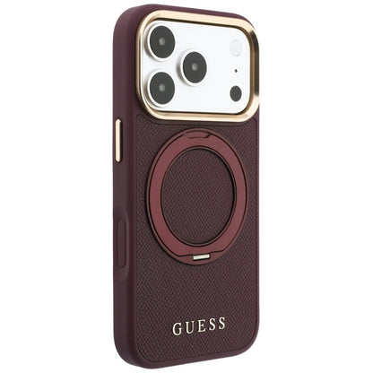 Husa MagSafe pentru Apple iPhone 18 Pro Max / 17 Pro Max, Guess, Grained Ring Stand 360 Classic, Visinie