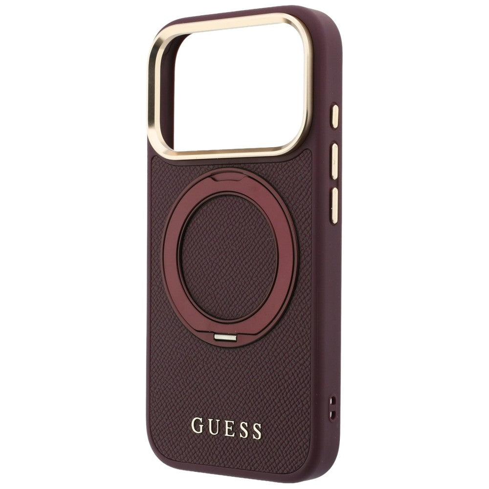 Husa MagSafe pentru Apple iPhone 18 Pro Max / 17 Pro Max, Guess, Grained Ring Stand 360 Classic, Visinie