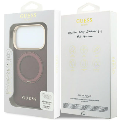 Husa MagSafe pentru Apple iPhone 18 Pro Max / 17 Pro Max, Guess, Grained Ring Stand 360 Classic, Visinie