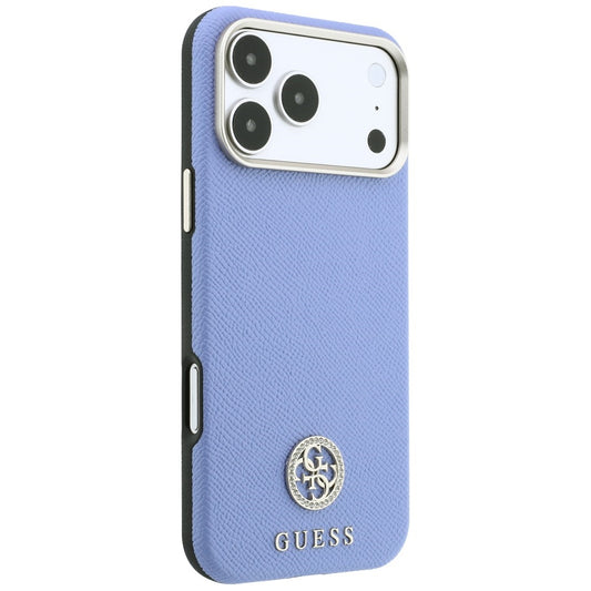 Husa MagSafe pentru Apple iPhone 18 Pro Max / 17 Pro Max, Guess, Grained Round Strass Logo, Bleu