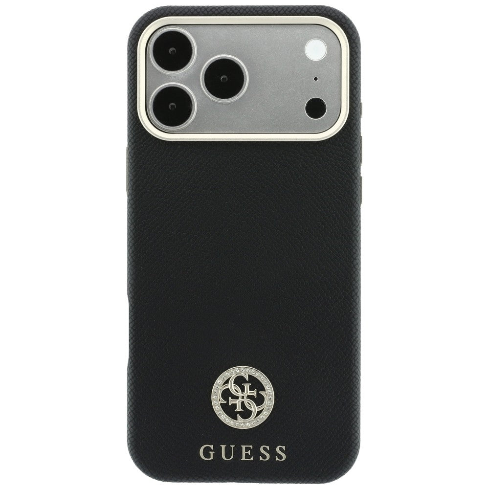 Husa MagSafe pentru Apple iPhone 18 Pro Max / 17 Pro Max, Guess, Grained Round Strass Logo, Neagra