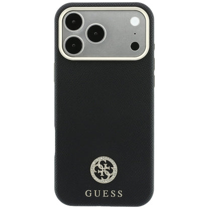 Husa MagSafe pentru Apple iPhone 18 Pro Max / 17 Pro Max, Guess, Grained Round Strass Logo, Neagra