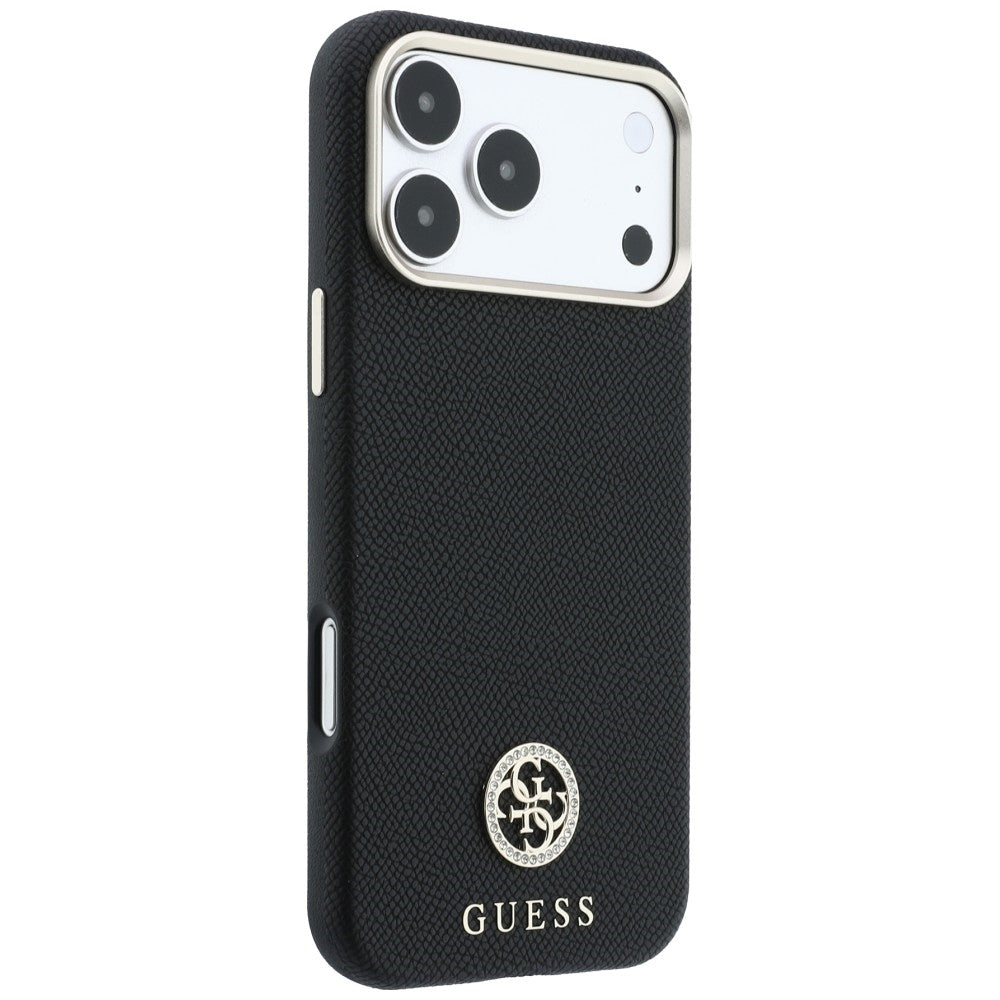 Husa MagSafe pentru Apple iPhone 18 Pro Max / 17 Pro Max, Guess, Grained Round Strass Logo, Neagra