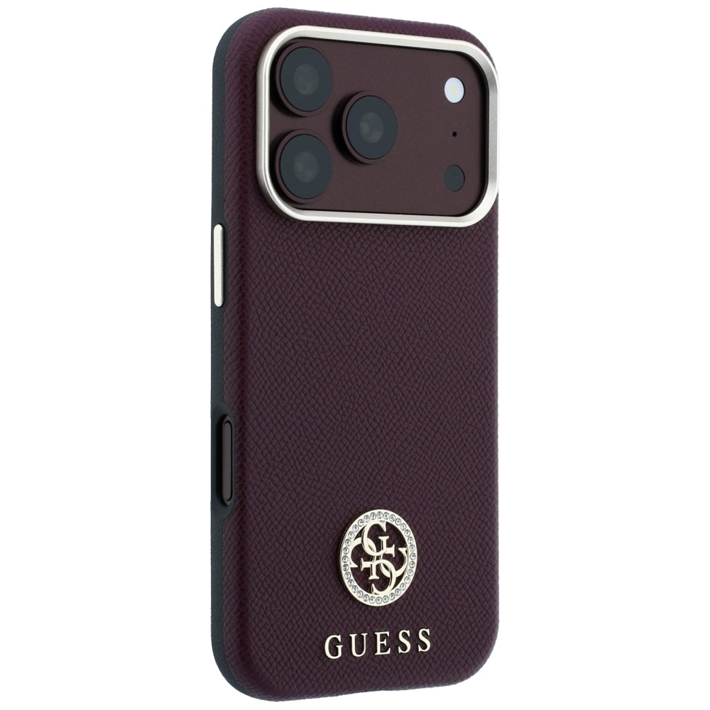 Husa MagSafe pentru Apple iPhone 18 Pro Max / 17 Pro Max, Guess, Grained Round Strass Logo, Visinie