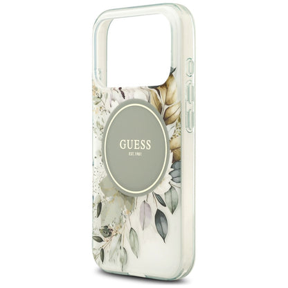 Husa MagSafe pentru Apple iPhone 18 Pro Max / 17 Pro Max, Guess, IML Flower & Tonal Circle, Verde