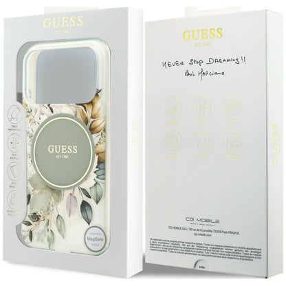 Husa MagSafe pentru Apple iPhone 18 Pro Max / 17 Pro Max, Guess, IML Flower & Tonal Circle, Verde