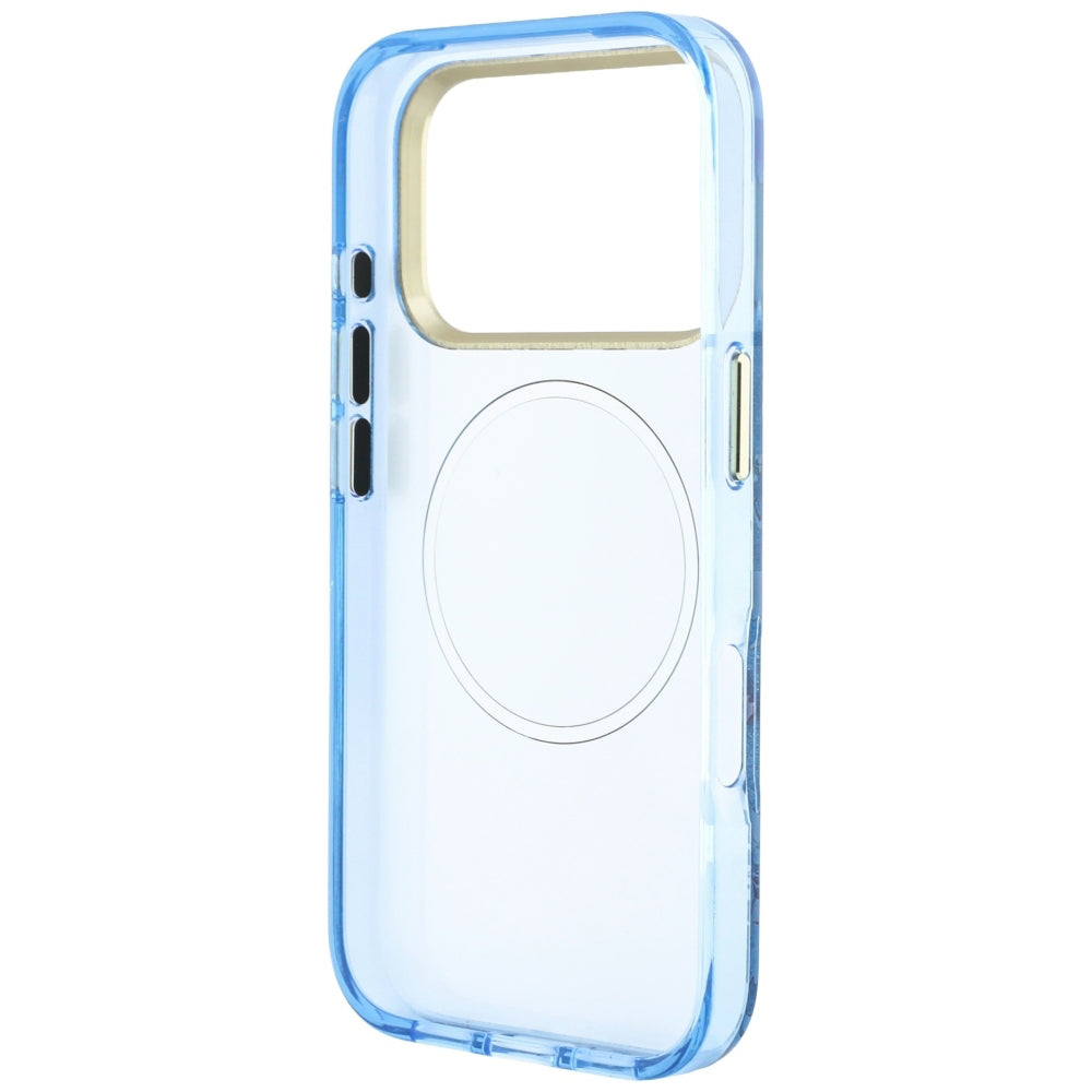 Husa MagSafe pentru Apple iPhone 18 Pro Max / 17 Pro Max, Guess, IML Glitter Blossom Roses, Bleu