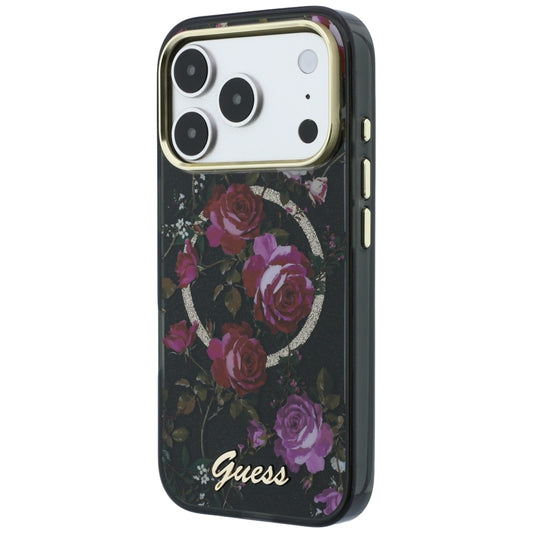 Husa MagSafe pentru Apple iPhone 18 Pro Max / 17 Pro Max, Guess, IML Glitter Blossom Roses, Neagra