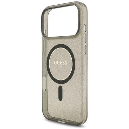 Husa MagSafe pentru Apple iPhone 18 Pro Max / 17 Pro Max, Guess, IML Glitter with Pearl Strap, Neagra
