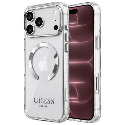 Husa MagSafe pentru Apple iPhone 18 Pro Max / 17 Pro Max, Guess, Metal Outline, Argintie