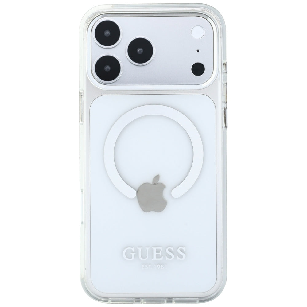 Husa MagSafe pentru Apple iPhone 18 Pro Max / 17 Pro Max, Guess, Metal Outline, Argintie