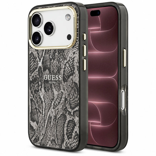 Husa MagSafe pentru Apple iPhone 18 Pro Max / 17 Pro Max, Guess, Python Pattern, Neagra