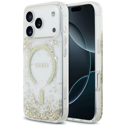 Husa MagSafe pentru Apple iPhone 18 Pro Max / 17 Pro Max, Guess, Resin Bottom Glitter, Aurie