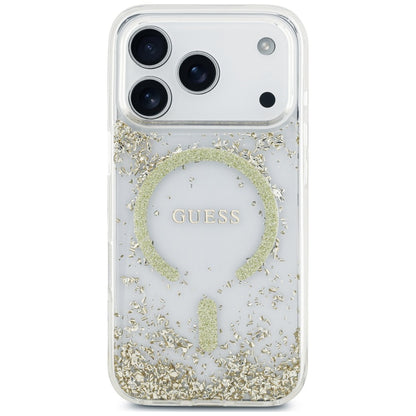 Husa MagSafe pentru Apple iPhone 18 Pro Max / 17 Pro Max, Guess, Resin Bottom Glitter, Aurie