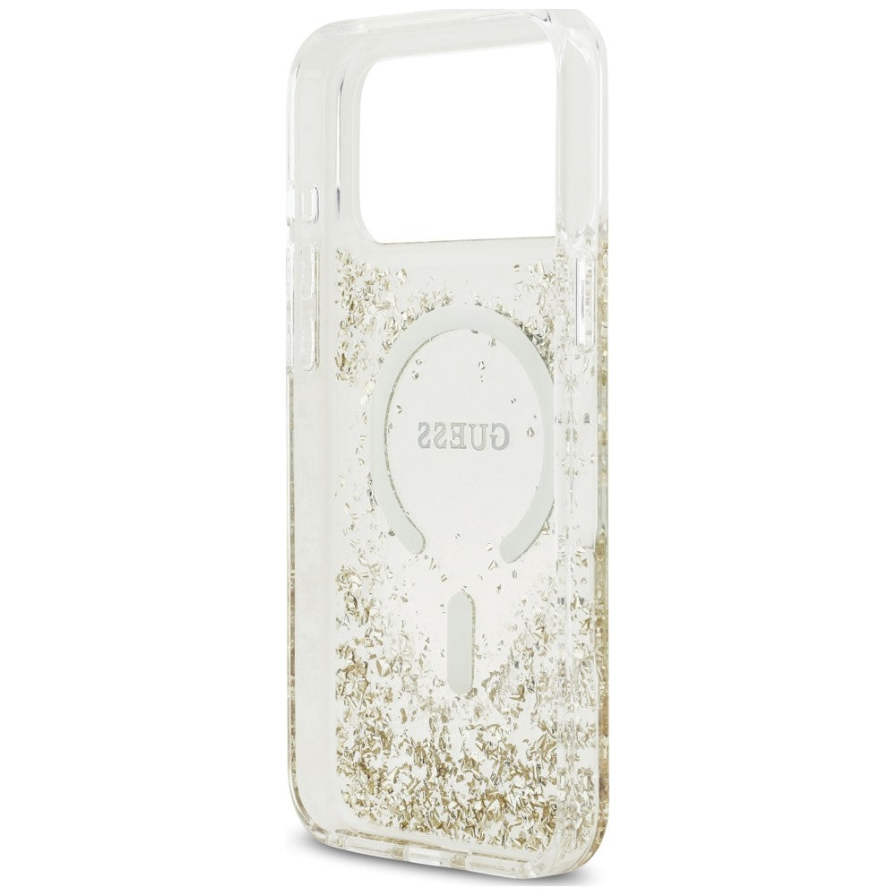 Husa MagSafe pentru Apple iPhone 18 Pro Max / 17 Pro Max, Guess, Resin Bottom Glitter, Aurie