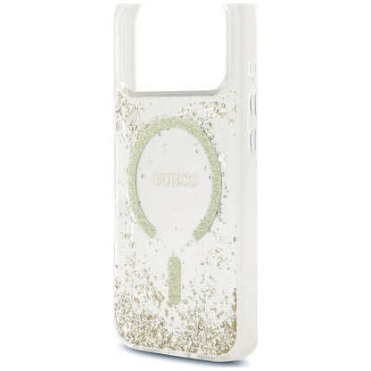Husa MagSafe pentru Apple iPhone 18 Pro Max / 17 Pro Max, Guess, Resin Bottom Glitter, Aurie