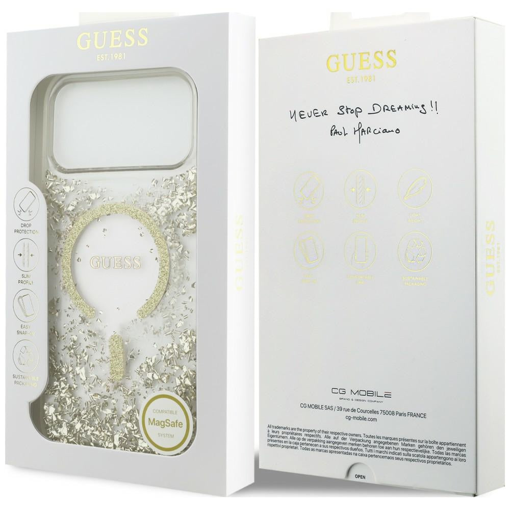 Husa MagSafe pentru Apple iPhone 18 Pro Max / 17 Pro Max, Guess, Resin Bottom Glitter, Aurie