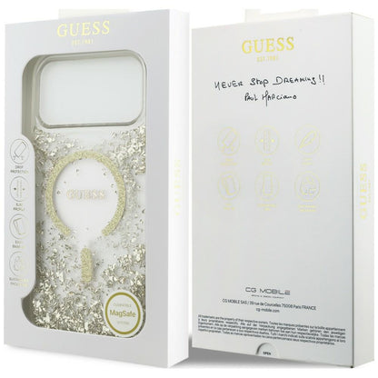 Husa MagSafe pentru Apple iPhone 18 Pro Max / 17 Pro Max, Guess, Resin Bottom Glitter, Aurie