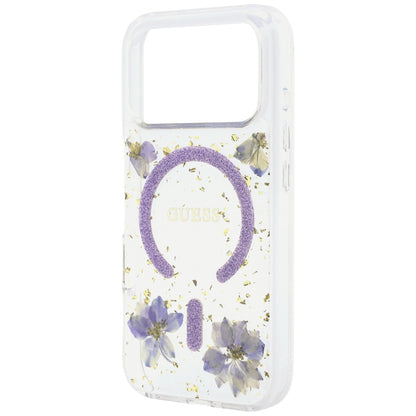 Husa MagSafe pentru Apple iPhone 18 Pro Max / 17 Pro Max, Guess, Resin Flowers and Glitter, Mov