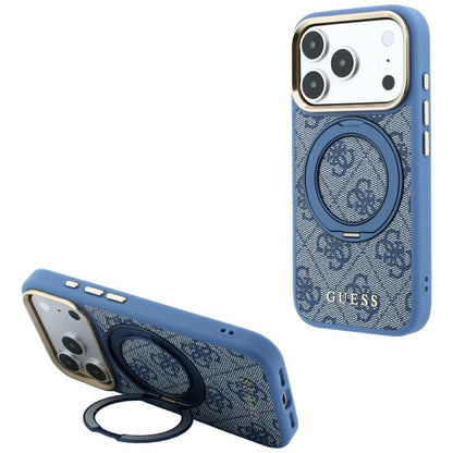 Husa MagSafe pentru Apple iPhone 18 Pro Max / 17 Pro Max, Guess, Ring Stand 360 4G Classic Logo, Albastra