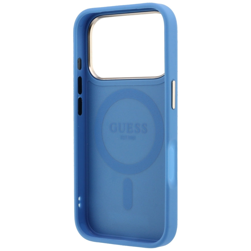Husa MagSafe pentru Apple iPhone 18 Pro Max / 17 Pro Max, Guess, Ring Stand 360 4G Classic Logo, Albastra