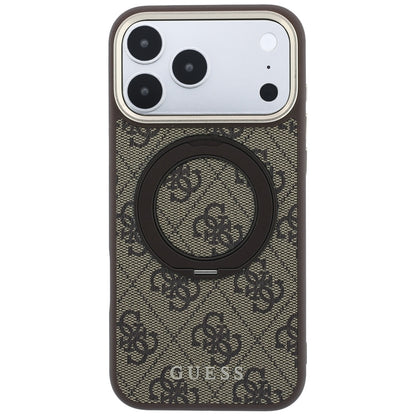 Husa MagSafe pentru Apple iPhone 18 Pro Max / 17 Pro Max, Guess, Ring Stand 360 4G Classic Logo, Maro