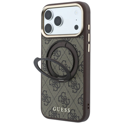Husa MagSafe pentru Apple iPhone 18 Pro Max / 17 Pro Max, Guess, Ring Stand 360 4G Classic Logo, Maro