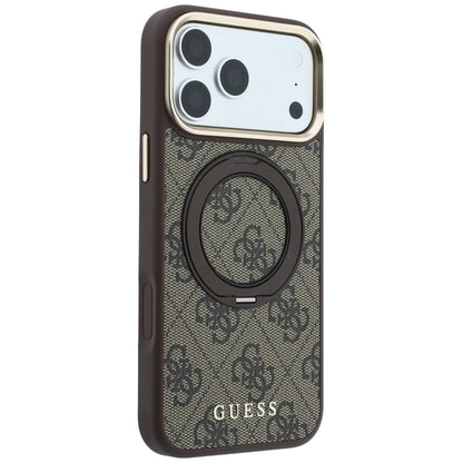 Husa MagSafe pentru Apple iPhone 18 Pro Max / 17 Pro Max, Guess, Ring Stand 360 4G Classic Logo, Maro