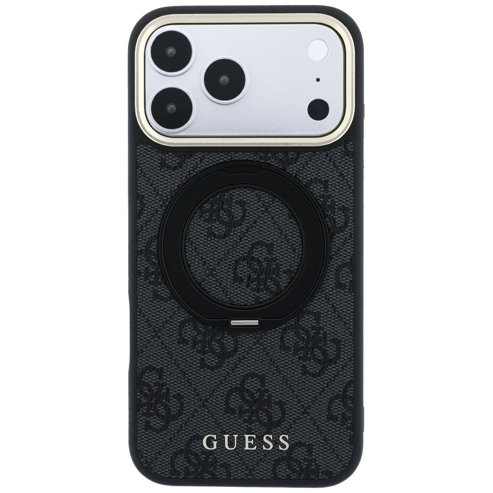 Husa MagSafe pentru Apple iPhone 18 Pro Max / 17 Pro Max, Guess, Ring Stand Classic Logo, Neagra