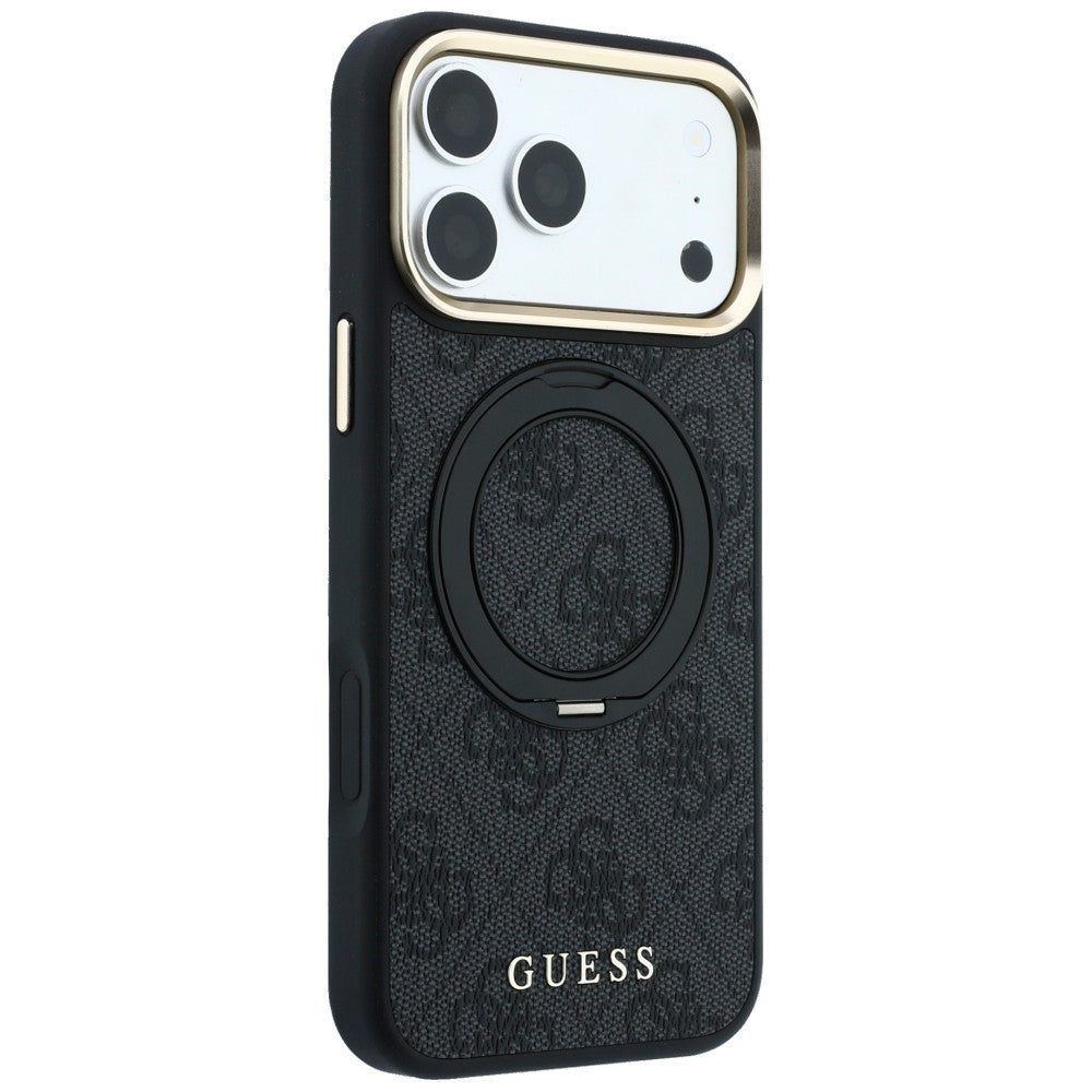 Husa MagSafe pentru Apple iPhone 18 Pro Max / 17 Pro Max, Guess, Ring Stand Classic Logo, Neagra