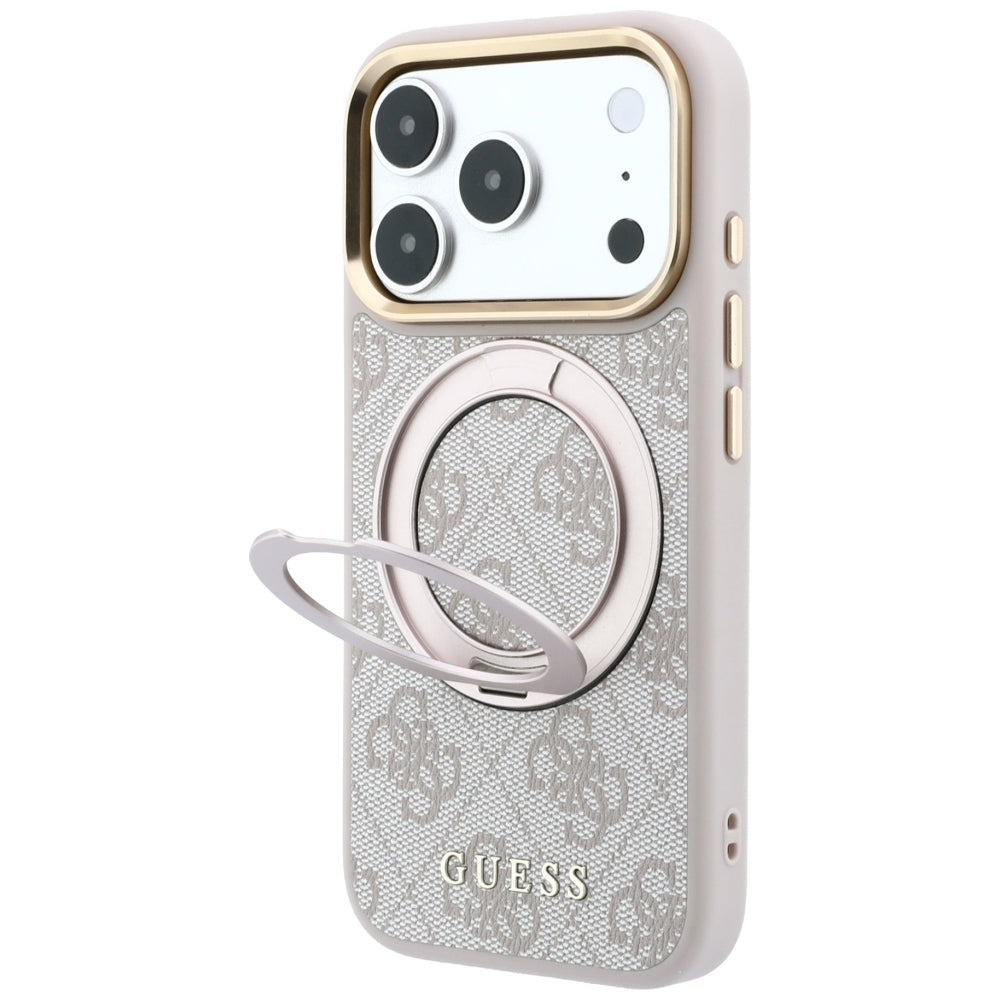 Husa MagSafe pentru Apple iPhone 18 Pro Max / 17 Pro Max, Guess, Ring Stand Classic Logo, Roz