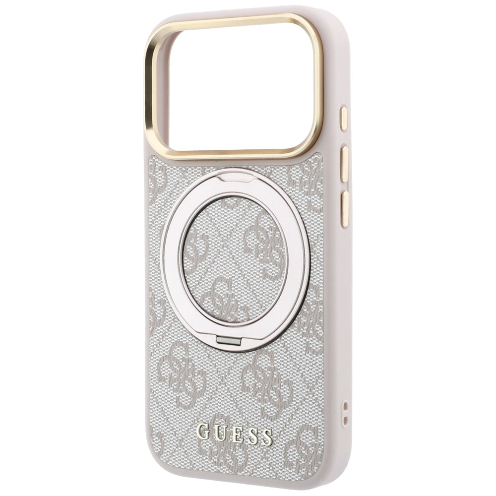 Husa MagSafe pentru Apple iPhone 18 Pro Max / 17 Pro Max, Guess, Ring Stand Classic Logo, Roz