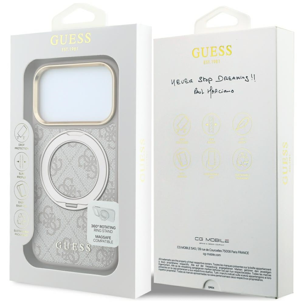 Husa MagSafe pentru Apple iPhone 18 Pro Max / 17 Pro Max, Guess, Ring Stand Classic Logo, Roz