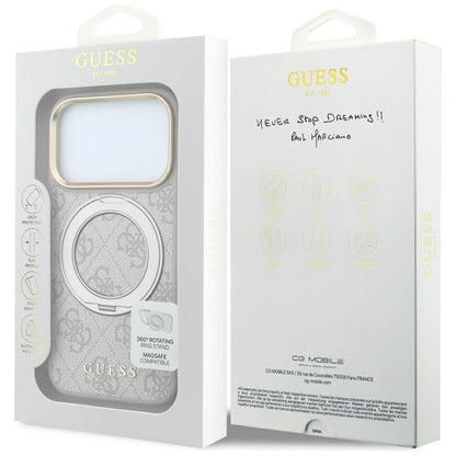 Husa MagSafe pentru Apple iPhone 18 Pro Max / 17 Pro Max, Guess, Ring Stand Classic Logo, Roz